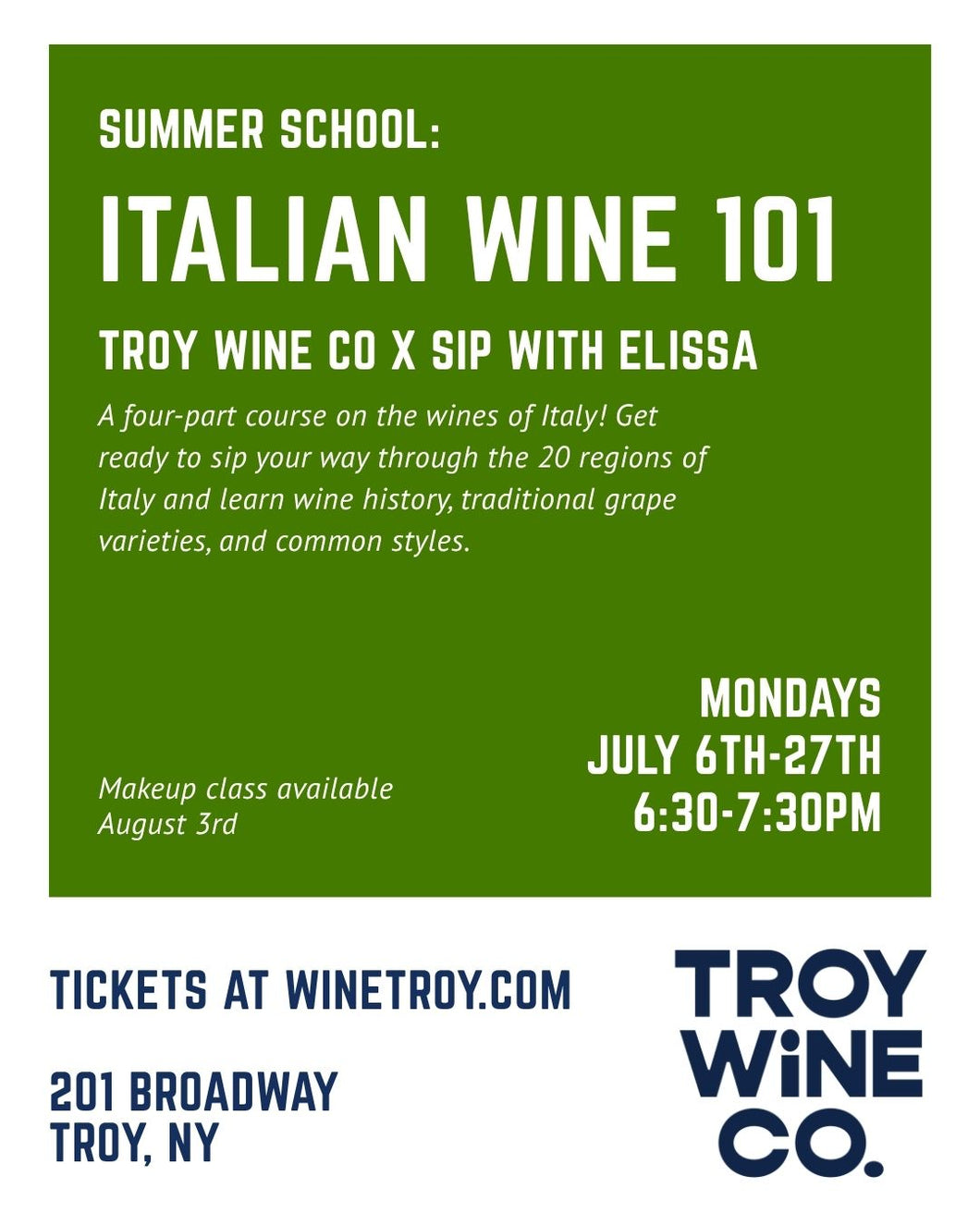 SUMMER SCHOOL: Italian Wine 101 (4 CLASSES)